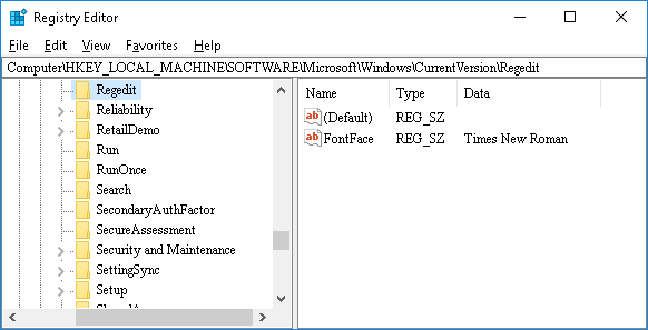 change registry editor font in windows 10