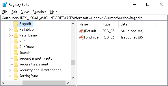 change registry editor font in windows 10