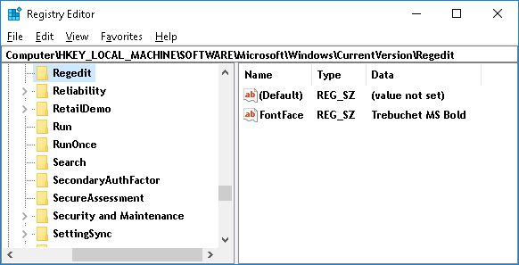 change registry editor font in windows 10