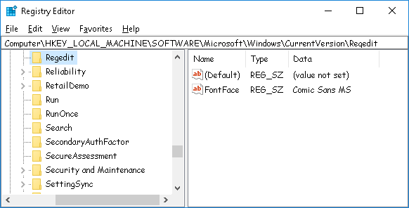 change registry editor font in windows 10