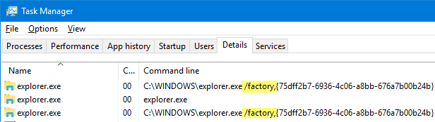 show process id explorer title bar