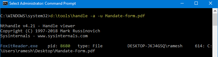 find which process locked file - sysinternals handle