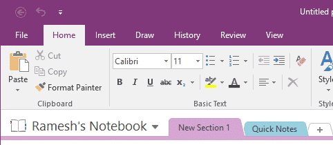 onenote 2016 reset ribbon toolbar