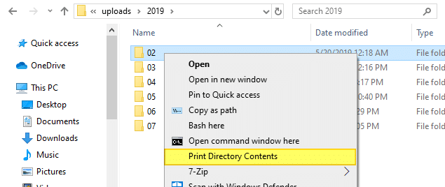 print directory contents in windows