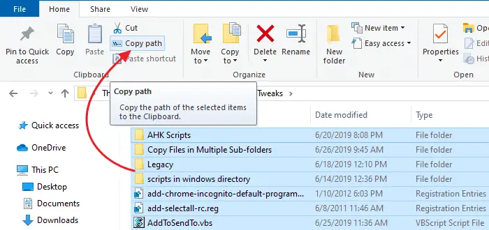 print directory contents in windows - copy as path