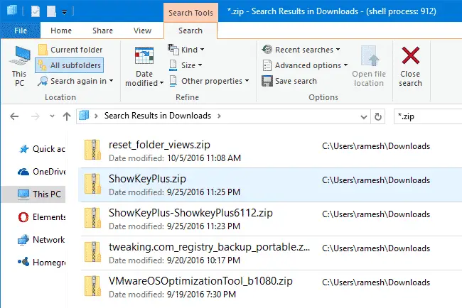 search results content view windows 10