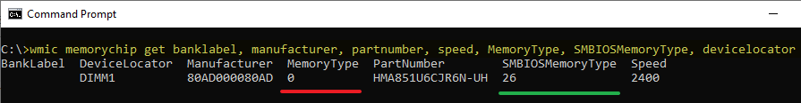 wmic memory type, part number find