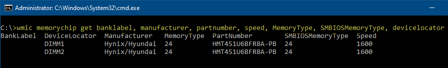 wmic memory type, part number find