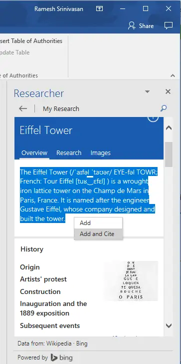 word 2016 researcher office 365