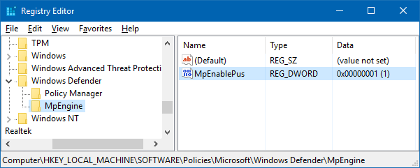 configure windows defender to scan and eliminate adware pup or pua