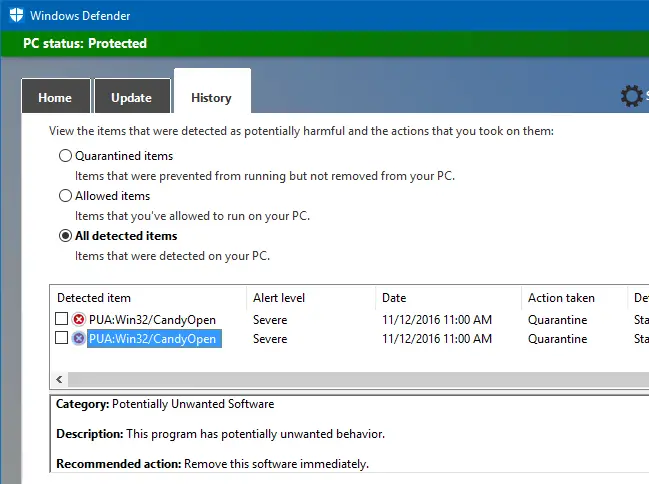 configure windows defender to scan and eliminate adware pup or pua