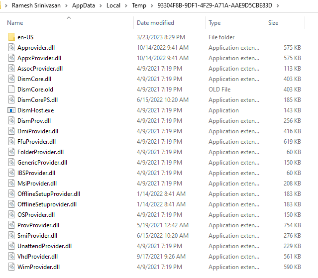 dism servicing files in temp folder