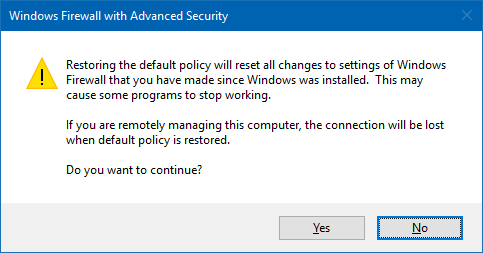 reset windows firewall settings