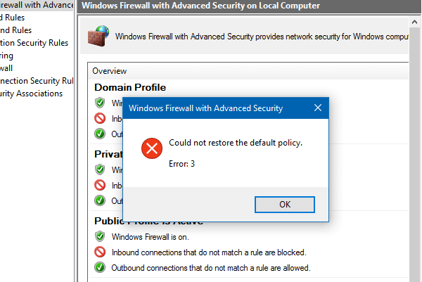 reset windows firewall settings