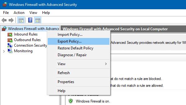 reset windows firewall settings