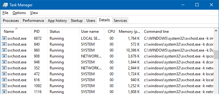 svchost separate windows 10