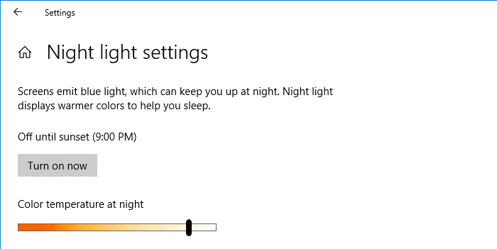 night light settings to lower blue light