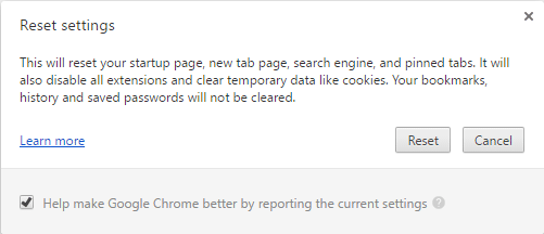 completely reset chrome