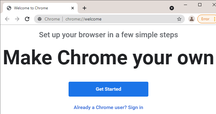 chrome welcome screen first run