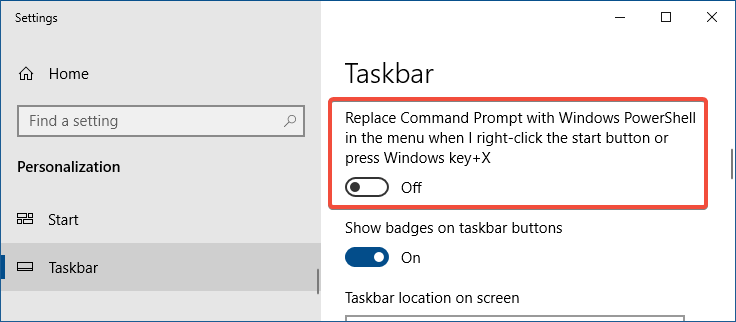 win x replace powershell with command prompt