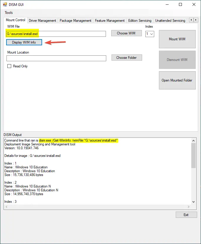 display wim esd indexes iso dismgui