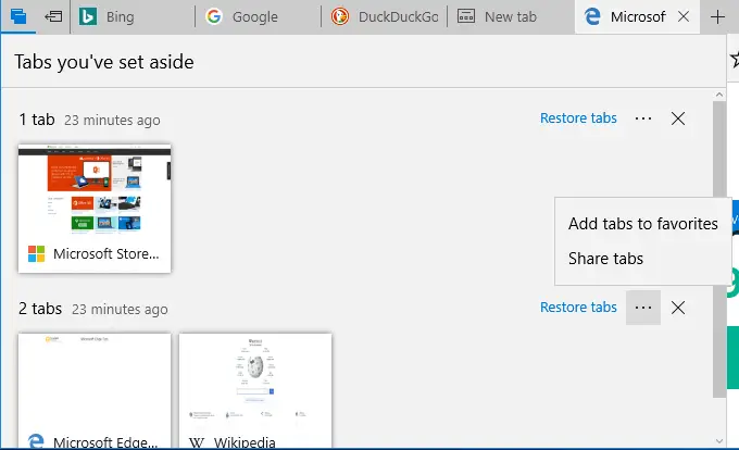 set aside tabs in edge