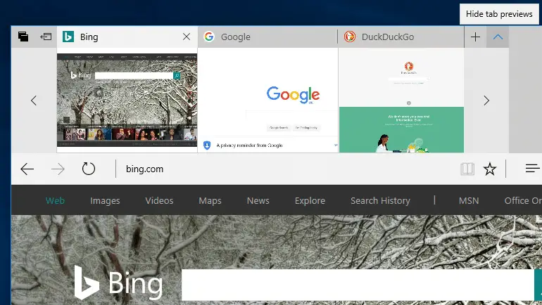 tab preview pane in edge