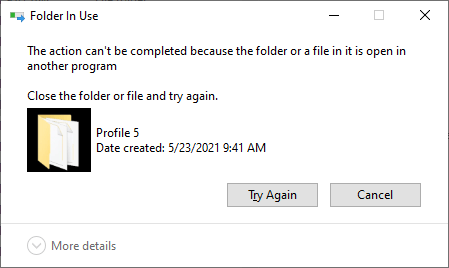 folder in use - delete folder