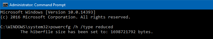 reduced or full hiberfile type