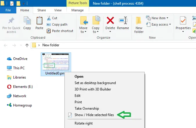 show or hide Selected Files context menu