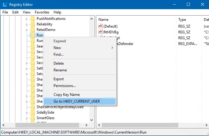 switch between hkcu and hklm registry