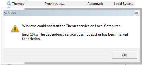 themes service error 1075