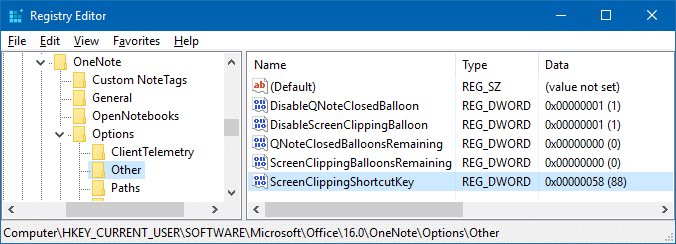 onenote screen clipping shortcut keys