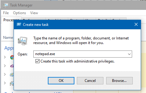 task manager elevate program new task