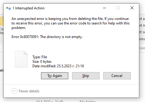 0x80070091 directory not empty