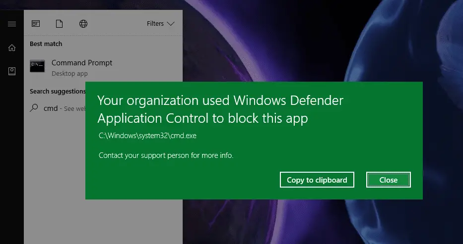 Your organization used Windows Defender Application Control to block this app