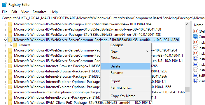 delete component store package registry