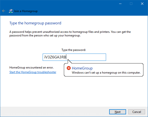 cannot setup homegroup error