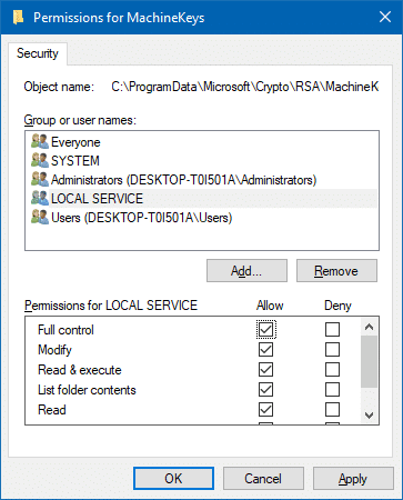 machinekeys folder permissions security tab 3