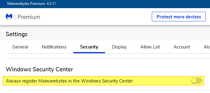 malwarebytes register security center