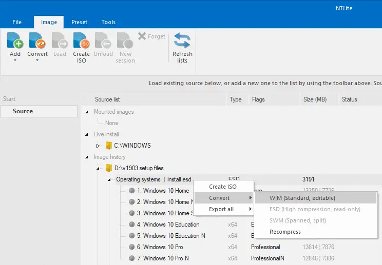 convert esd to wim using dism or ntlite