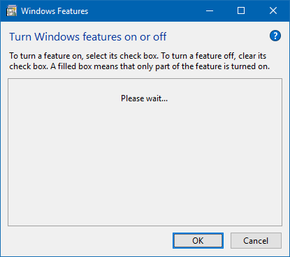 turn windows features on or off is blank