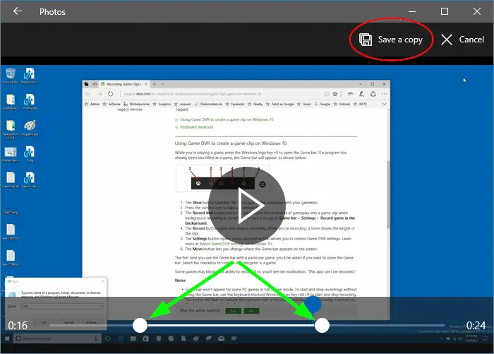 Trim videos using Windows 10 Photos app