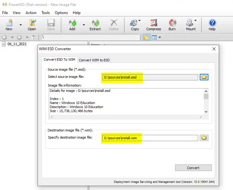 poweriso esd to wim
