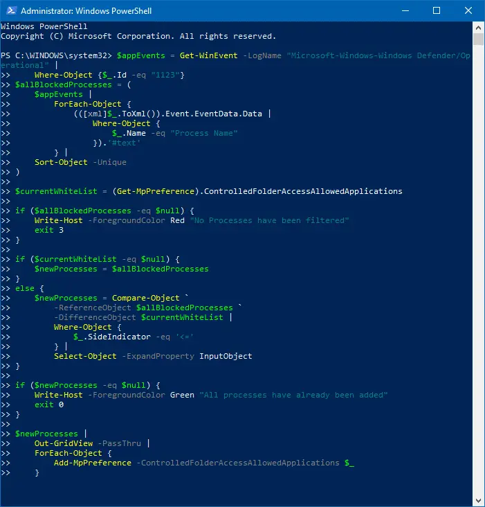allow all apps controlled folder apps using powershell script
