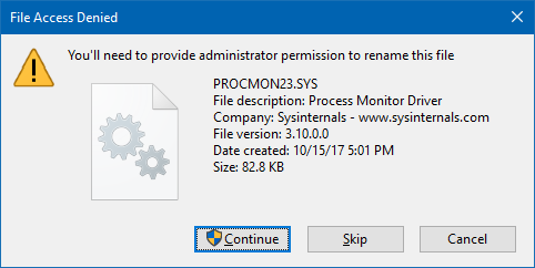 Unable to write PROCMON23.SYS