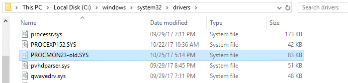 Unable to write PROCMON23.SYS