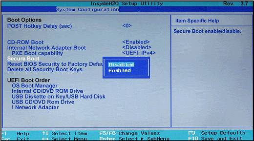 enable or disable secure boot in bios