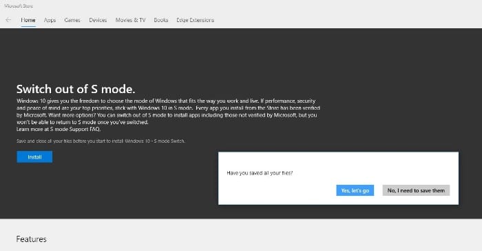 switch out of s mode windows 10 store