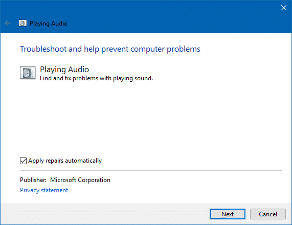 windows 10 audio troubleshooter